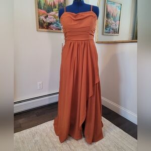 Elegant Rust / Pumpkin Strapless Evening Gown